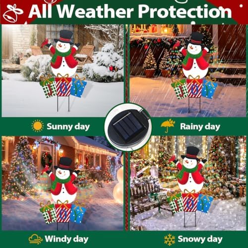 BRIGHTDECK Christmas Metal Stake Lights Outdoor Decorations, Joy Snowman
