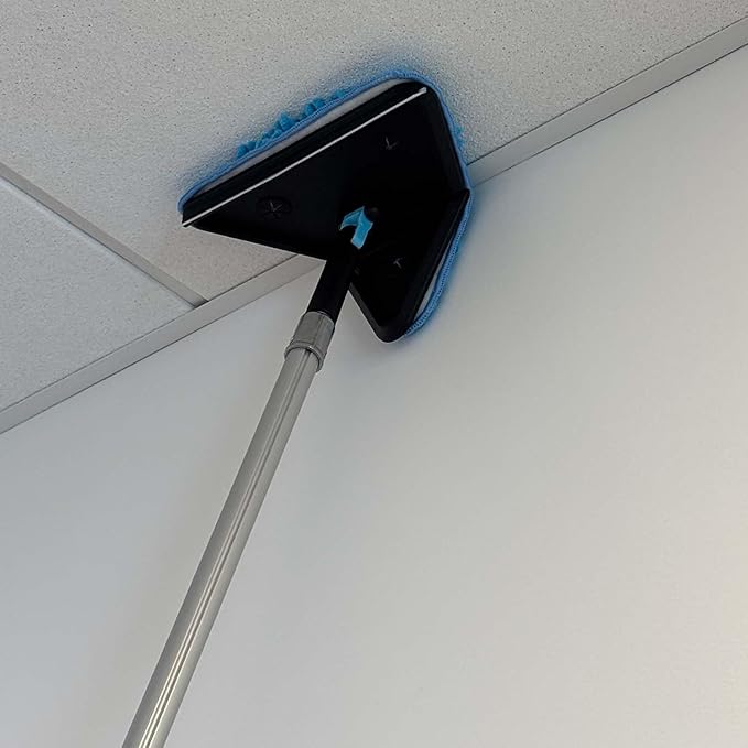 25ft Painted Wall Mop, 18ft Extension Pole, High Ceiling Cleaning Tool | Heavy Duty, 3-in-1 Cleaning Kit, 4 Microfiber Chenille Pad, Cobweb Duster, Fan, Baseboard, Window Squeegee Kit