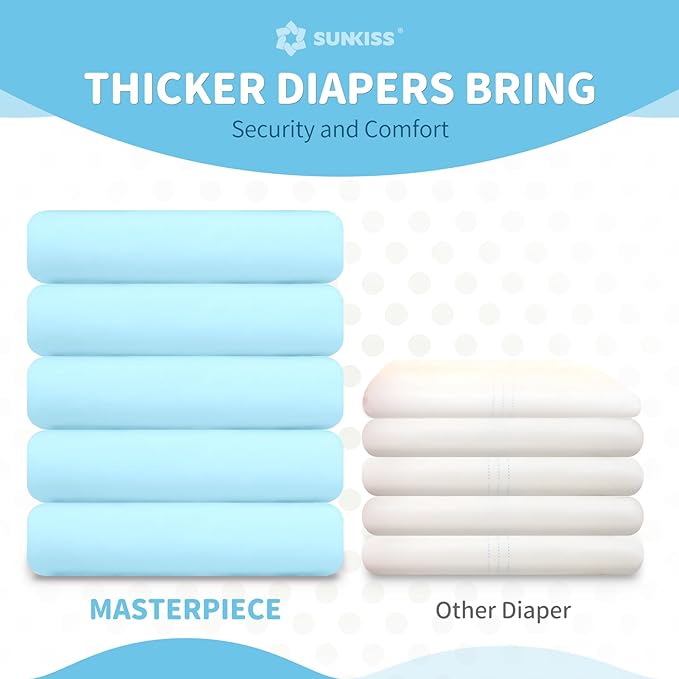 SUNKISS Masterpiece Adult Diapers with Tabs, Unisex Disposable Incontinence Briefs for Women and Men, Odor Control, Blue, L/XL, 10 Count