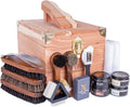 FootFitter Leather Shoe Shine & Suede Cleaning Set with Grand Cedar Valet Box, Polish Creams, Brushes & Premium Care Tools