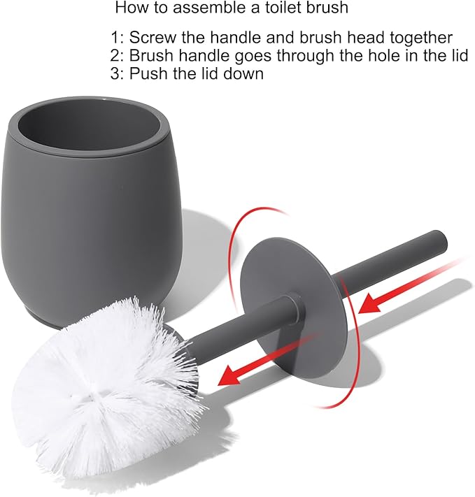 GAHEFY Grey Bathroom Accessories Set with Small Trash Can 3 Liter/0.8 Gallon,Toothbrush Holder,Soap Dispenser,Vanity Tray,Toilet Bowl Brush and Holder Grey 5PCS
