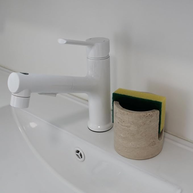Natural Travertine Marble Sponge Holder for Kitchen Sink, Drying Rack, Compact Sink Caddy Organizer - Beige Travertine