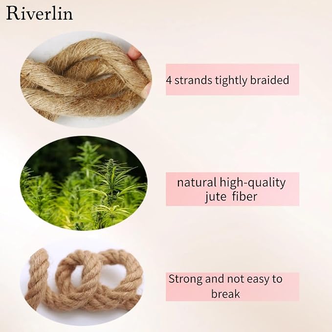 Jute Rope (1/2inchX 50ft) Twisted Hemp Rope for Crafts， Landscaping, Home Décor, and Gardening, Strong and Durable,Suitable for Indoor and Outdoor use