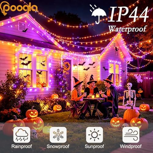 Pooqla 500 LED String Lights Indoor Outdoor, 164 ft Orange and Purple Halloween Lights Plug in with Timer, Connectable 8 Modes Waterproof Clear Wire Twinkle Fairy Lights for Halloween Decor