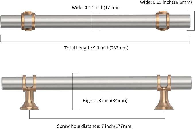 Asidrama 10 Pack 7 Inch(177mm) Brushed Satin Nickel and Champagne Bronze Kitchen Cabinet Handles, Cabinet Pulls Kitchen Cabinet Hardware Cupboard Handles Drawer Pulls