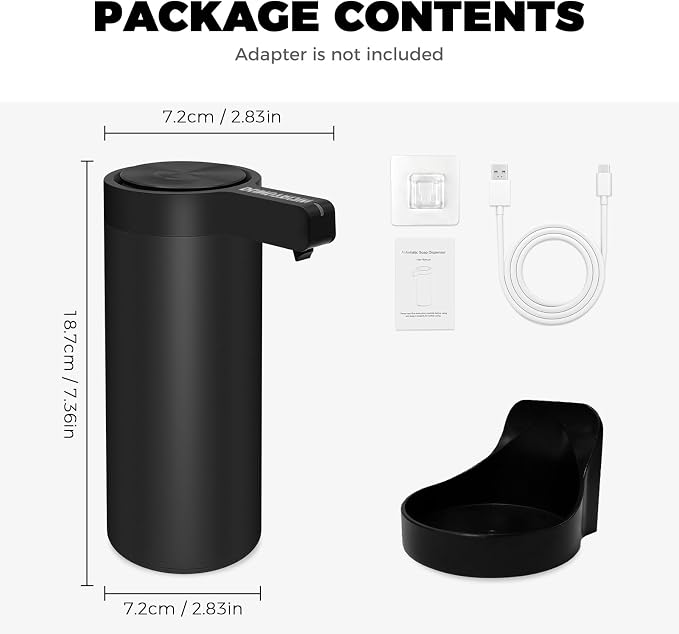Touchless Automatic Soap Dispenser Stainless Steel with Sensor Infrared 9 oz Electric IPX5 Waterproof USB-C Charging Motion Sensor for Kitchen & Bathroom (Black)