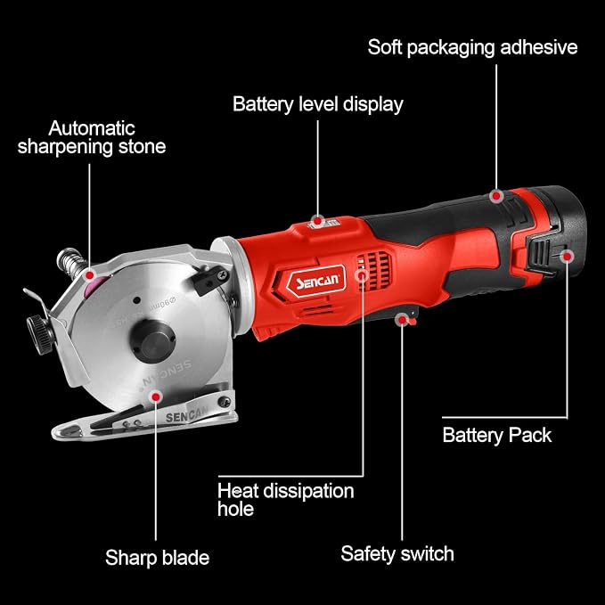 Cordless Electric Rotary Shear Cutter, Multi-layer Electric Fabric Scissors with 1.3"Cutting Thickness, for Cloth Fabric Leather and Carpet, Comes with 1 Battery, 2pcs blade, 14.4V