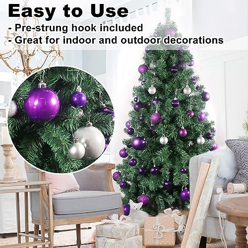 Purple & Silver 3.2" Large Christmas Balls - Christmas Tree Decoration Ornaments Shatterproof Hanging Balls for Birthday Halloween Holiday Wedding Decorations Set of 10pcs
