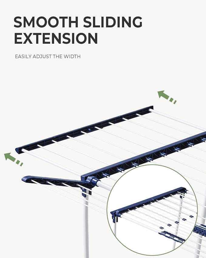 JS HANGER Extendable Clothes Drying Rack with Fold-Out Wings & Sock Clips, Expands from 41" to 67", Extra Wide Laundry Drying Rack Indoor Outdoor, Folding Rack for Clothes, Towels & Delicates