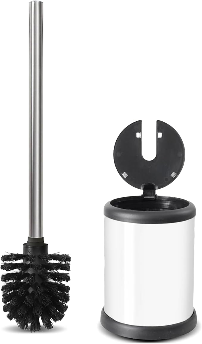 ToiletTree Products Toilet Brush with Lid - Sleek Bowl Brush and Holder - Heavy-Weight Base - Lidded Toilet Bowl Cleaner - White