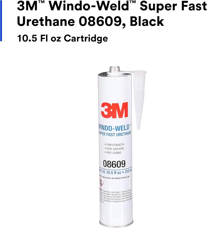 3M Window-Weld Urethane Windshield Adhesive, 08609, 10.5 fl oz Cartridge, Black | High-Strength Fast-Curing One-Part Auto Glass Sealant