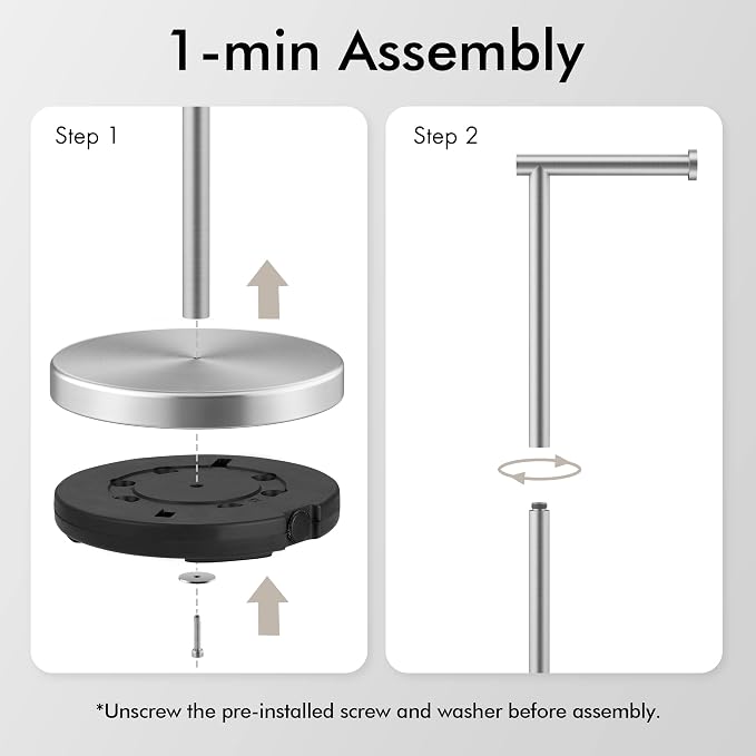 KES Toilet Paper Holder Stand 26" H (Taller Version), Free Standing Toilet Paper Roll Holder with Weighted Base for Bathroom, Rustproof SUS304 Stainless Steel Brushed Finish, BPH283S66-2