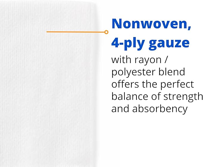 Medline Non-Woven Non-Sterile Gauze Sponge, 4 x 4 Inch, 4-Ply | Rayon/Polyester Blend, Virtually Non-Adherent, Less Linting, Balance of Strength and Absorbency, 10 Packs of 200
