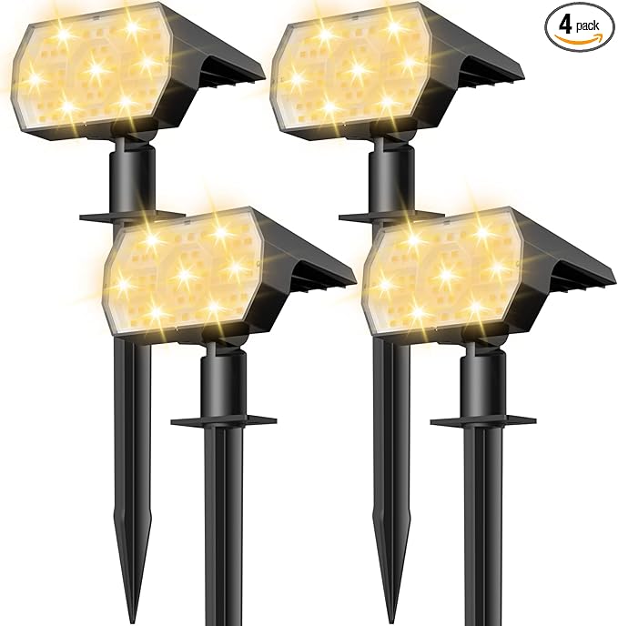 NYMPHY Solar Lights Outdoor Waterproof - 4 Pack (Warm White) | 56 LED 3 Lighting Modes IP68 Waterproof Solar Powered Garden Yard Spot Solar Lights for Outside Landscape
