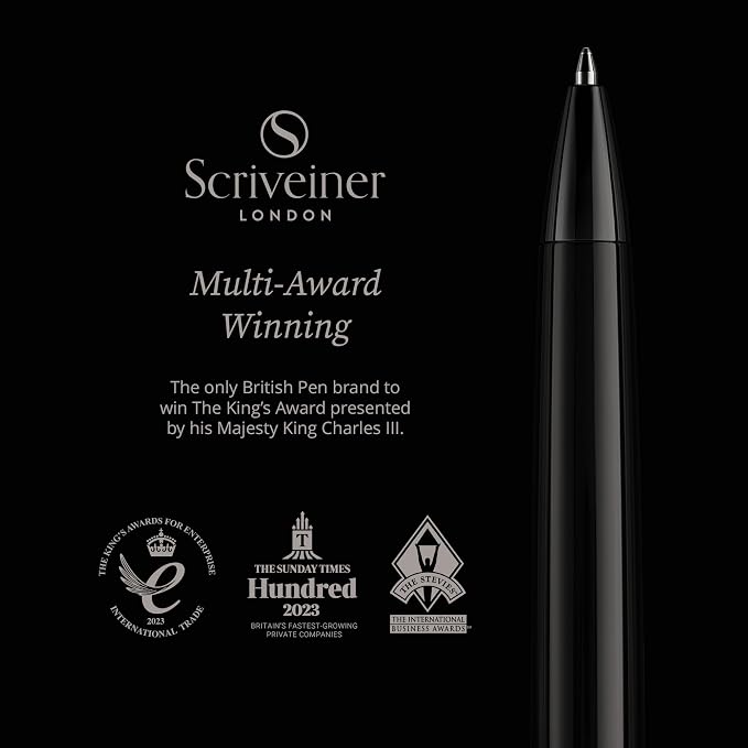 Scriveiner Gun-Metal Lacquer Ballpoint Pen - Stunning Luxury Pen, Schmidt Black Refill, Best Gift Set for Men & Women, Professional Executive Office, Nice Fancy Designer Pens