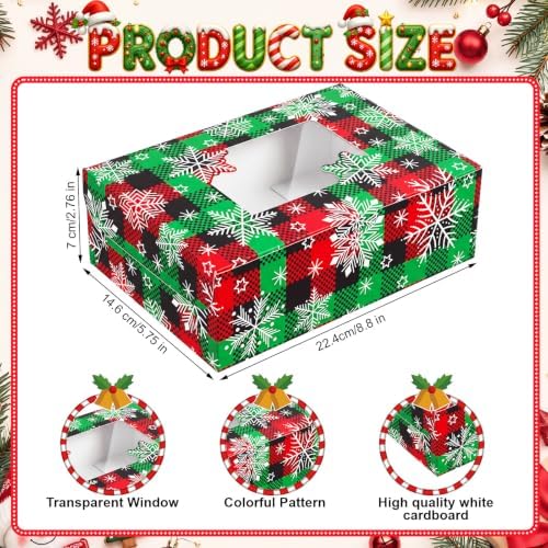 Tenceur 24 Pcs Christmas Cookie Box Window,8.7 x 5.8 x 2.8'',Snowy Plaid