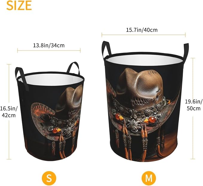 American West Rodeo Hat Large Foldable Laundry Basket Hamper,Storage Basket Bin With Handles,For Bathroom,College