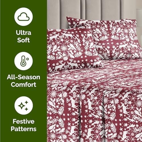 Christmas Sheet Set, Nordic, Holiday Xmas Bedding Set - Cal King Size