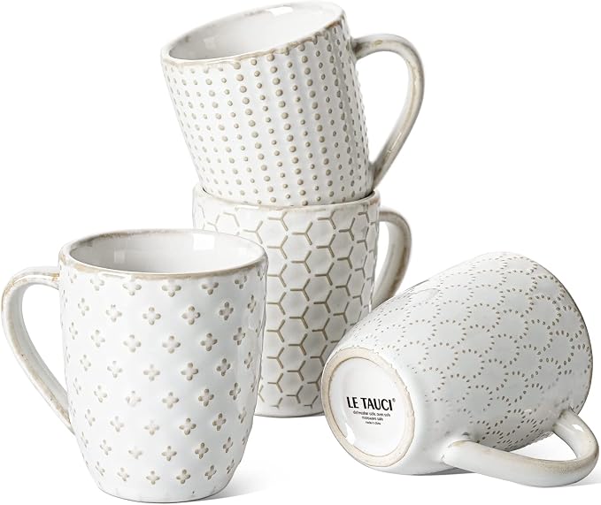 LE TAUCI Espresso Cups 6 oz, Ceramic Demitasse Cup, Small Coffee Mugs for Double Shot, Latte, Cappuccino, Lungo, Kids Mugs With Handle, Suit For Housewarming - 2.7 inch, Set of 4, Arctic White