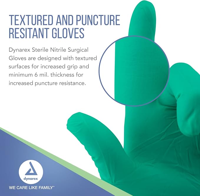 Dynarex Sterile Nitrile Surgical Gloves, Powder Free, Size 6, 50 Pairs of Gloves, White, 6.0