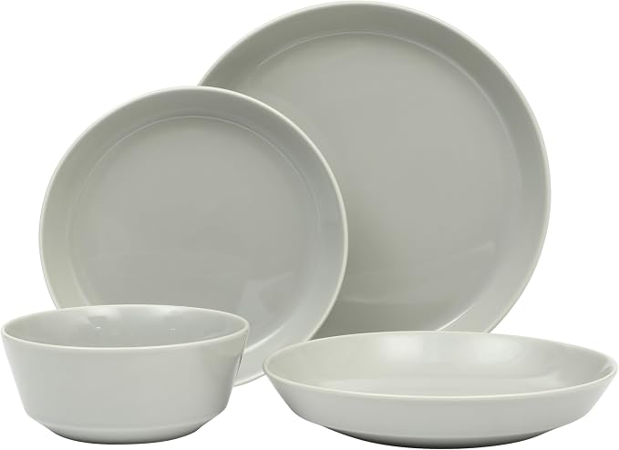 Gibson Home Summer Shades 16 Piece Plates and Bowls Dishes Service for 4 Porcelain Dinnerware Set - Grey