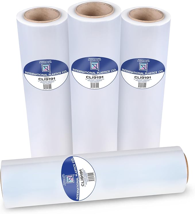 International Plastics Co. 18" 70 Gauge Plastic Stretch Film/Wrap 1500ft 500% Stretch Clear Cling Durable Adhering Packing Moving Packaging Heavy Duty Shrink Film