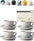 KIVY Cappuccino cups set [4x 8oz] - Thick-walled stoneware cappuccino cup set for latte art - Cappuccino coffee cups - Tazas de cafe - Latte cups - Ceramic latte art cup and saucer set of 4 - Grey