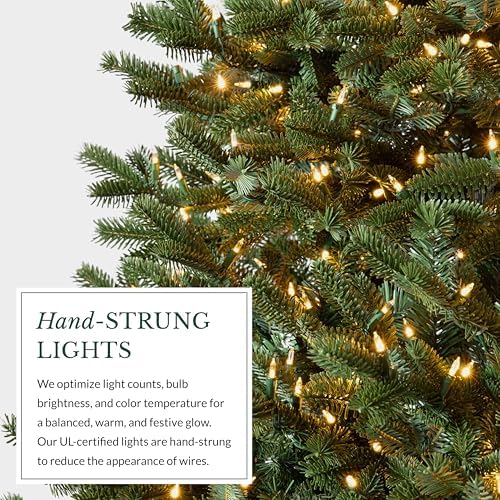 Balsam Hill BH Fraser Fir Narrow - Realistic Slim Christmas Tree with True Needle Foliage, Easy Plug Technology & Space-Saving Design, LED Clear, 10ft