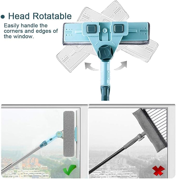 3 in 1 U Shaped Window Cleaning Tool Kit, 4 Piece Set, Blue, Double Sided, Plastic Blade, 22 inches, 131.7 cm, Aluminum Handle, Cleaning Squeegees