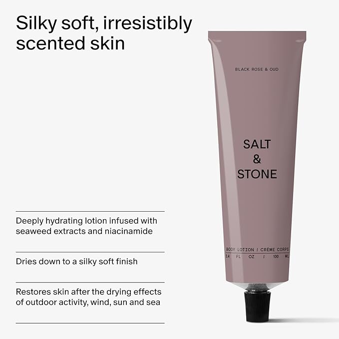 Salt & Stone Body Lotion for Women & Men | Black Rose & Oud | Hydrates, Nourishes & Softens Skin | Restores Dry Skin | Fast-Absorbing | Cruelty-Free & Vegan | 3.4 fl oz