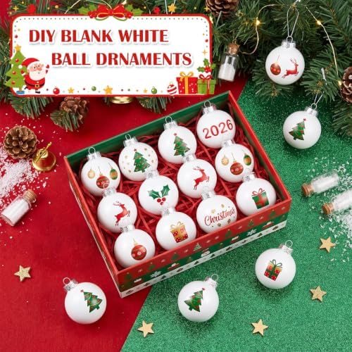 Zubebe 100 Pcs 2.4 Inch Blank White DIY Christmas Ball Ornaments for Craft