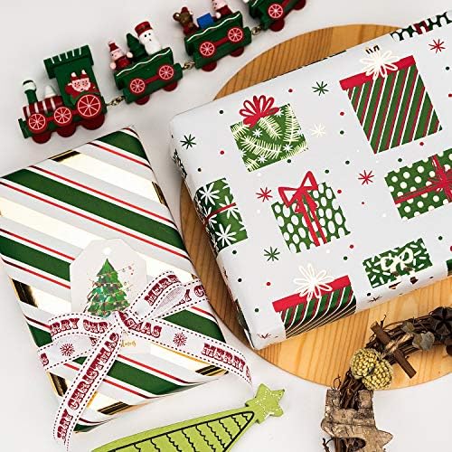WRAPAHOLIC 30 Inch Green Christmas Wrapping Paper Roll - Jumbo Roll Green Holiday Set with Metallic Foil Shine - 4 Rolls - 30 Inch x 120 Inch Per Roll