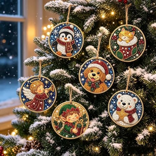 6PCS Christmas Ornaments DIY Pearl Diamond Art Kits for Adult Holiday