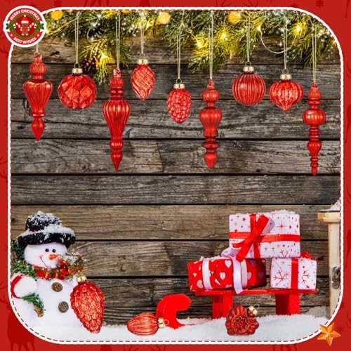 Vercraft 20 Pcs Vintage Mercury Glass Finial Christmas Ornament, Red