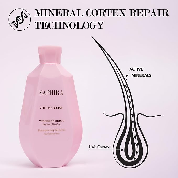 Saphira Volume Boost Shampoo with Dead Sea Minerals – Volumizing Shampoo for Fine & Thin Hair – Lightweight Body & Lift – Sulfate Free Professional Hair Care 8.5oz / 250ml