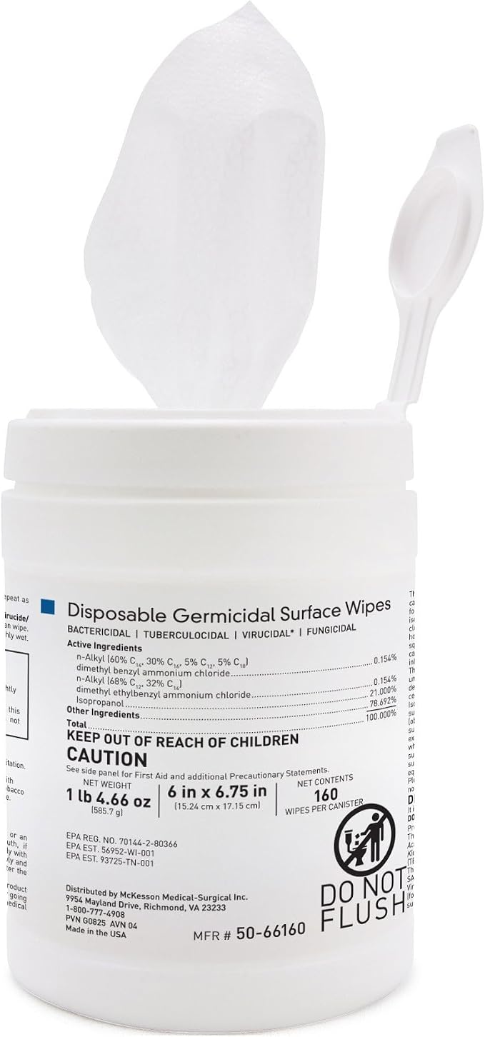 McKesson Surface Disinfectant Wipe Canister Alcohol Scent 160 Ct 50-66160