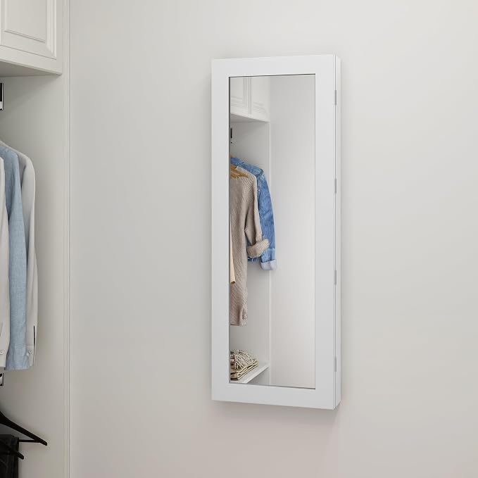 Slim White 180° Swivel Ironing Board Cabinet with Mirror Door | 3.8''W|Assembles in 15 Minutes|2 Clothes Hooks|Magnetic Door|Space‑Saving Hidden Design