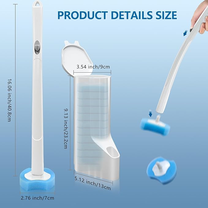 144 Count Disposable Toilet Brush Refills Compatible with Most Wands, Toilet Bowl Wand Refills-Blue Disposable Sponge Refill Heads Prefilled Cleaning Fluid for Bathroom Toilet Cleaning.