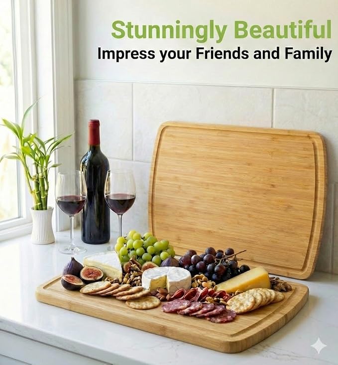 GREENER CHEF 18 Inch Extra Large Bamboo Cutting Board with Lifetime Replacements - Organic Wooden Butcher Block, XL Chopping Board for Kitchen, Meat, Vegetables, and Food Prep