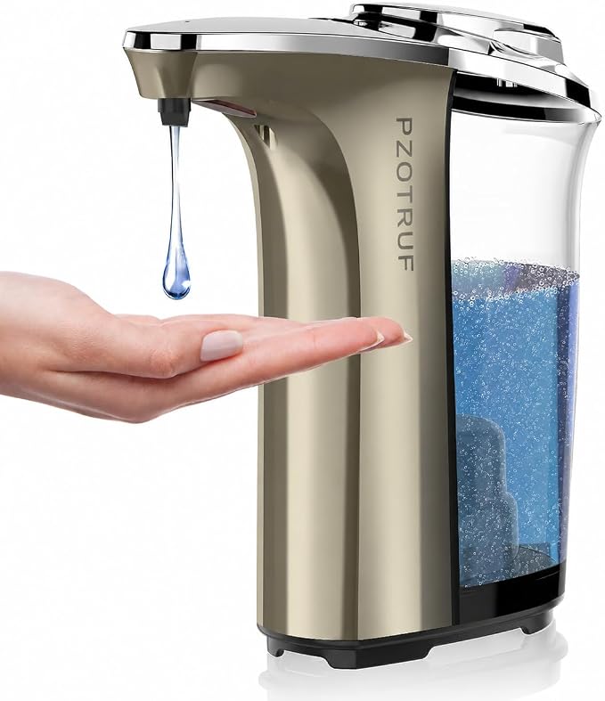 PZOTRUF Automatic Soap Dispenser, Touchless Dish Soap Dispenser 17oz/500ml with Infrared Sensor, 5 Adjustable Soap Dispensing Levels, Liquid Hand Dispenser for Bathroom Kitchen Sink(Champagne Gold)