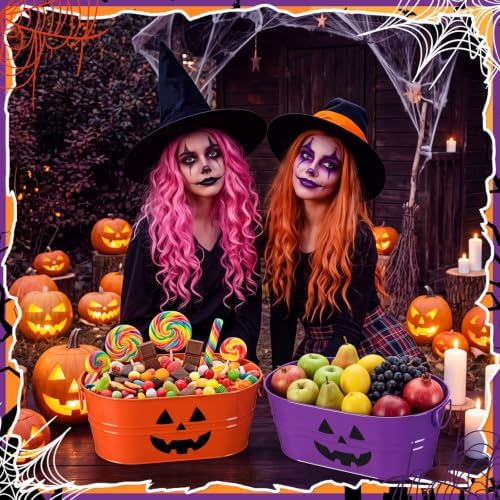 Zonon 4 Pack Halloween Galvanized Buckets, 4 Gal Halloween Candy Bowl
