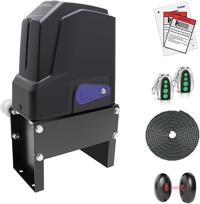 TOPENS CF800 Fast Sliding Gate Opener Chain Drive Automatic Gate Motor for Heavy Driveway Slide Gate Up to 1800 Pounds, Electric Gate Operator AC Powered with 20ft Roller Chain and Remote Control
