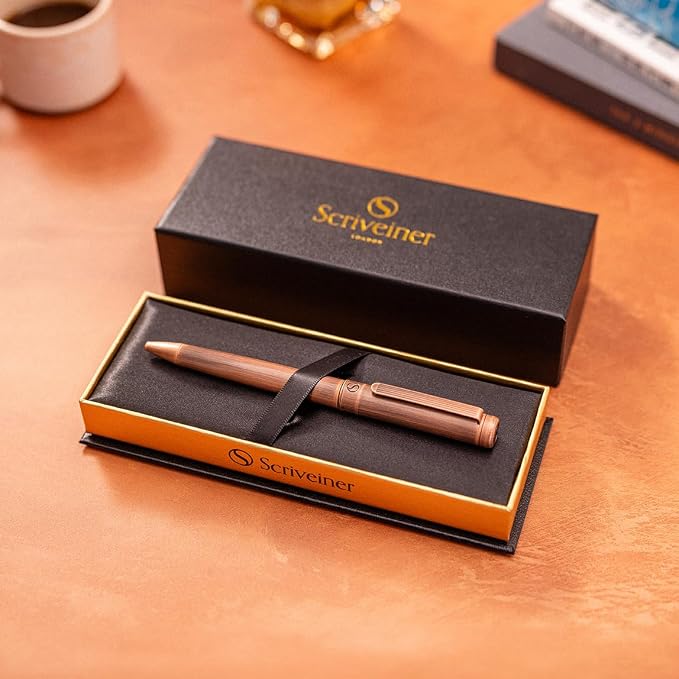 Scriveiner Copper Ballpoint Pen - Stunning Luxury Pen, Schmidt Black Refill, Best Ball Pen Gift Set for Men & Women, Professional Executive Office, Nice Fancy Designer Pens