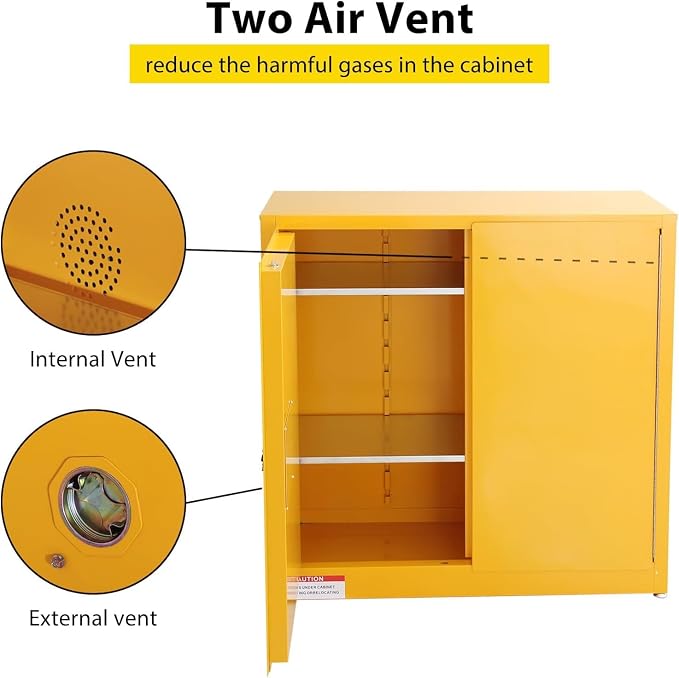 Flammable Storage Cabinet 43" x 18" x 44", 30 Gallon Galvanized Steel Flammable Liquid Storage Locker with Adjustable Shelves & Manual-Close Doors, OSHA Compliant Hazardous Material Cabinet, Yellow