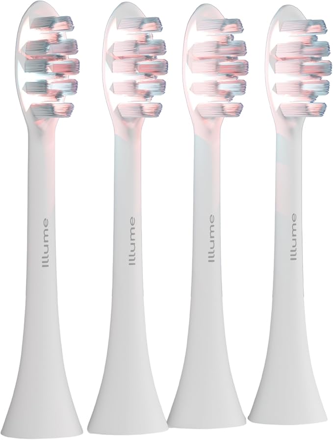 BioLight Illume Sonic Toothbrush Replacement Heads 4-Pack, Red & Blue LED Bristle Heads, Medical-Grade Soft Bristles, Snap-On Fit for Illume Sonic Toothbrush, BPA-Free - White