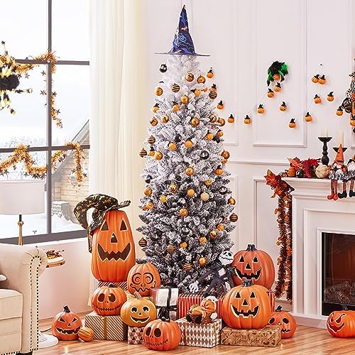 Yaheetech 6ft Pre-lit Snow Flocked Pencil Christmas Tree, Black Gradient