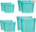 8-Pack Reusable Silicone Food Storage Bags, 100% Silicone Stand-Up Wide-Open Zip-Lock Reusable Storage Bags for Food, Freezer Microwave Oven Dishwasher Safe, Aqua, 2XL(0.8 Gallon) 2M 2S 2XS