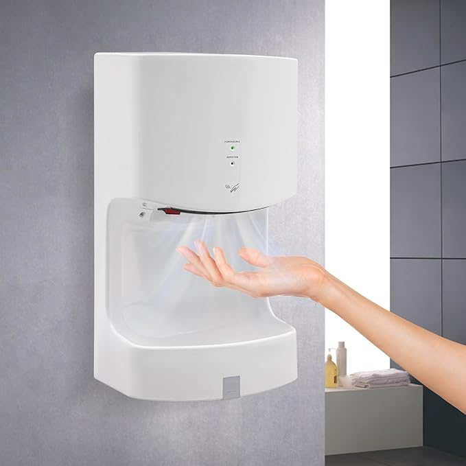 Commercial Automatic Hand Dryer, Wall-Mounted Air Wiper with Drip Tray 1000W High Speed Warm & Cold Wind for Home Shopping Mall Business Restroom