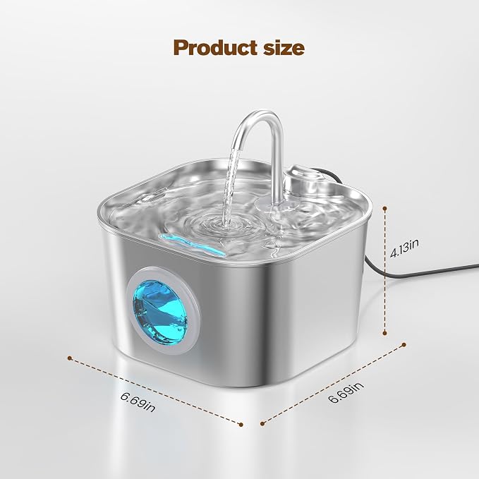 Cat Water Fountain Stainless Steel: Pet Fountains with 10 Filters + 10 Sponges 2.2L Cats Automatic Waterer Bowls for Drinking Small Dog Water Dispenser Indoor HOOISE Metal Kitty Watering Silent