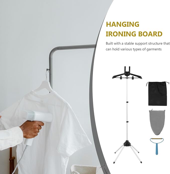 Foldable Garment Steamer Rack for Clothes with Adjustable Height and Sturdy Aluminum Alloy Support, Includes Handheld Ironing Board and Lint Remover, for Laundry Rooms and Bedrooms